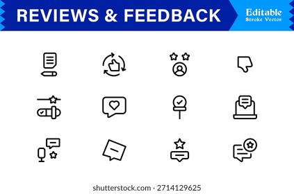Paquete de iconos de línea de Comentarios: Colección de Profesional minimalista y moderno único de iconos de Encuesta y calificación de clientes con estilo de contorno limpio y precisión de Vector