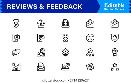 Paquete de iconos de línea de Comentarios: Colección de Profesional minimalista y moderno único de iconos de Encuesta y calificación de clientes con estilo de contorno limpio y precisión de Vector