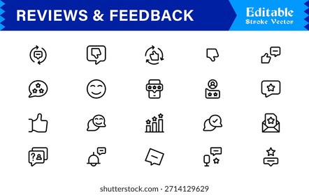 Paquete de iconos de línea de Comentarios: Colección de Profesional minimalista y moderno único de iconos de Encuesta y calificación de clientes con estilo de contorno limpio y precisión de Vector