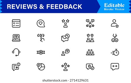 Paquete de iconos de línea de Comentarios: Colección de Profesional minimalista y moderno único de iconos de Encuesta y calificación de clientes con estilo de contorno limpio y precisión de Vector