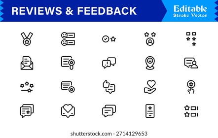 Paquete de iconos de línea de Comentarios: Colección de Profesional minimalista y moderno único de iconos de Encuesta y calificación de clientes con estilo de contorno limpio y precisión de Vector