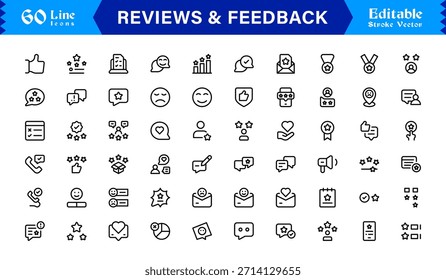 Paquete de iconos de línea de Comentarios: Colección de Profesional minimalista y moderno único de iconos de Encuesta y calificación de clientes con estilo de contorno limpio y precisión de Vector