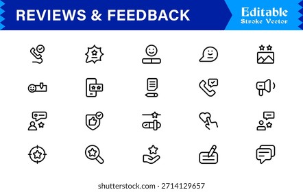 Paquete de iconos de línea de Comentarios: Colección de Profesional minimalista y moderno único de iconos de Encuesta y calificación de clientes con estilo de contorno limpio y precisión de Vector