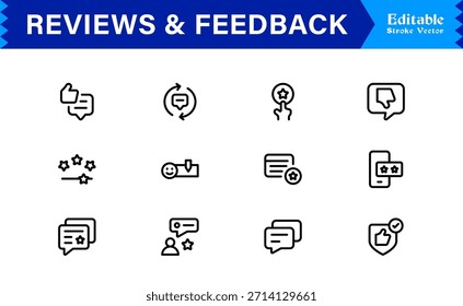 Paquete de iconos de línea de Comentarios: Colección de Profesional minimalista y moderno único de iconos de Encuesta y calificación de clientes con estilo de contorno limpio y precisión de Vector