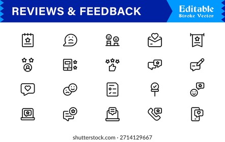Paquete de iconos de línea de Comentarios: Colección de Profesional minimalista y moderno único de iconos de Encuesta y calificación de clientes con estilo de contorno limpio y precisión de Vector