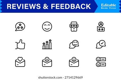 Paquete de iconos de línea de Comentarios: Colección de Profesional minimalista y moderno único de iconos de Encuesta y calificación de clientes con estilo de contorno limpio y precisión de Vector