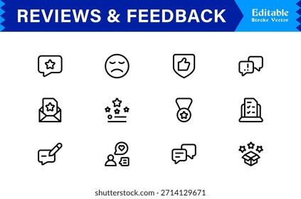 Paquete de iconos de línea de Comentarios: Colección de Profesional minimalista y moderno único de iconos de Encuesta y calificación de clientes con estilo de contorno limpio y precisión de Vector