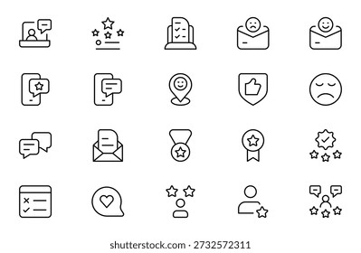 Reseñas y Comentarios Line Icon Pack – Profesional Moderno Mínimo Colección de Iconos de Contorno para Calificación de Clientes, Encuesta, Testimonio y Símbolos de Evaluación, Ilustración vectorial Limpia