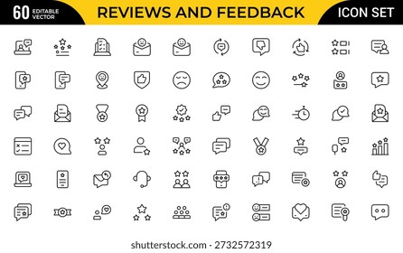Reseñas y Comentarios Line Icon Pack – Profesional Moderno Mínimo Colección de Iconos de Contorno para Calificación de Clientes, Encuesta, Testimonio y Símbolos de Evaluación, Ilustración vectorial Limpia