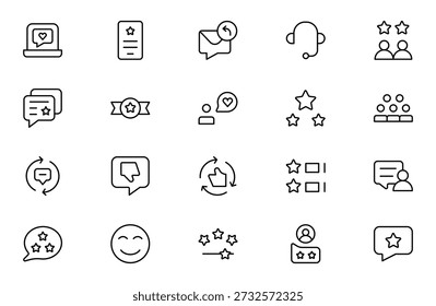 Reseñas y Comentarios Line Icon Pack – Profesional Moderno Mínimo Colección de Iconos de Contorno para Calificación de Clientes, Encuesta, Testimonio y Símbolos de Evaluación, Ilustración vectorial Limpia