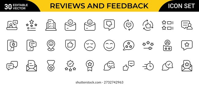 Reseñas y Comentarios Line Icon Pack – Profesional Moderno Mínimo Colección de Iconos de Contorno para Calificación de Clientes, Encuesta, Testimonio y Símbolos de Evaluación, Ilustración vectorial Limpia