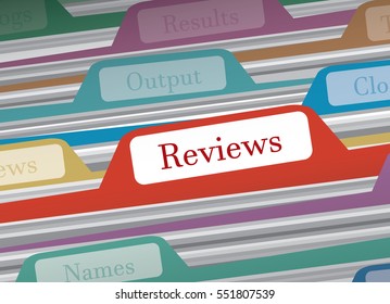 Reviews folder in file folders personal finance, vector illustration