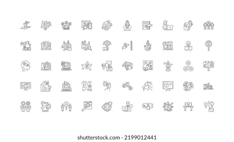 Reviews ideas, linear icons, line signs set, vector collection