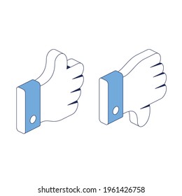 Reviews, rating positive negative.  Vector 3d line isometric, web icons, blue color. Creative design idea for infographics.