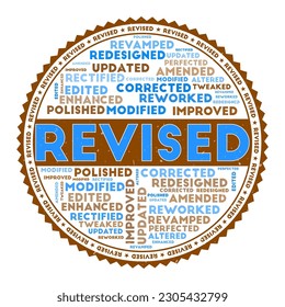 Revised word image. Revised concept with word clouds and round text. Nice colors and grunge texture. Trendy vector illustration.