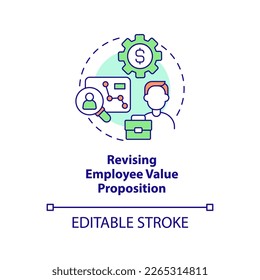 Revising employee value proposition concept icon. DEI initiative for workplace abstract idea thin line illustration. Isolated outline drawing. Editable stroke. Arial, Myriad Pro-Bold fonts used