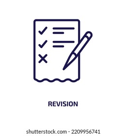 Revision Icon From Business And Finance Collection. Thin Linear Revision, Arrow, Pointer Outline Icon Isolated On White Background. Line Vector Revision Sign, Symbol For Web And Mobile