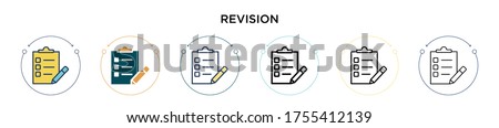 Revision icon in filled, thin line, outline and stroke style. Vector illustration of two colored and black revision vector icons designs can be used for mobile, ui, web