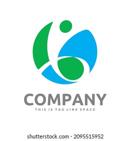 Revitalize Expression with an Energetic Human Graphic in a Perfect round Shape as a Negative Space in Green and Blue Vector Logo