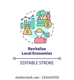 Revitalize Local Economies Concept Icon. Shift To Regenerative Culture Abstract Idea Thin Line Illustration. Isolated Outline Drawing. Editable Stroke. Arial, Myriad Pro-Bold Fonts Used