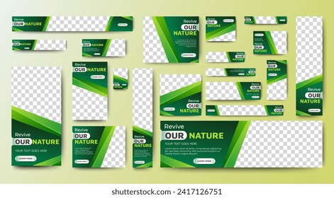 Revive our nature banner web ad template design. Green cover header background for website design, Social Media Cover ads banner, flyer, invitation card