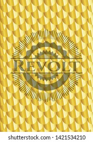 Revolt gold badge or emblem. Scales pattern. Vector Illustration. Detailed.