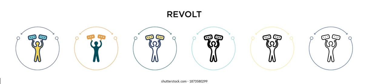 Icono de rebelión en el estilo relleno, delgado, contorno y trazo. Ilustración vectorial de dos diseños de iconos vectoriales de revolución de color y negro se pueden utilizar para móviles, ui, web