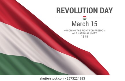 Revolution Day. March 15. Vector banner design template with flag of Hungary.
