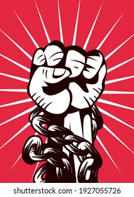 Revolution fist up with chain design, Manifestation protest demonstration and political theme Vector illustration