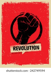 Revolution Fist Creative Poster Concept. Grunge Vector Hand Sign