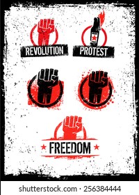 Revolution Fist Grunge Distressed Vector Design Elements on Scratched Background