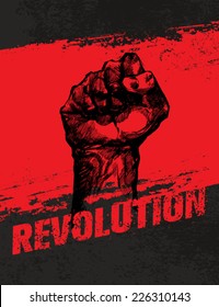 Revolution Fist Grunge Vector Poster Concept On Distressed Background