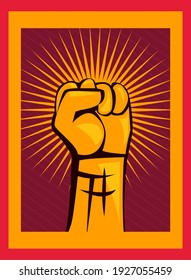 Revolution fist up on orange banner design, Manifestation protest demonstration and political theme Vector illustration