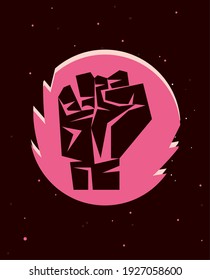 Revolution fist up on pink circle design, Manifestation protest demonstration and political theme Vector illustration