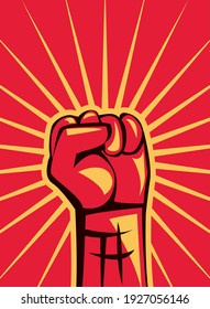 Revolution fist up on red banner design, Manifestation protest demonstration and political theme Vector illustration