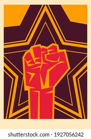 Revolution fist up on star banner design, Manifestation protest demonstration and political theme Vector illustration