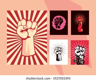 Revolution fists up banners collection design, Manifestation protest demonstration and political theme Vector illustration