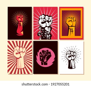 Revolution fists up banners icon collection design, Manifestation protest demonstration and political theme Vector illustration
