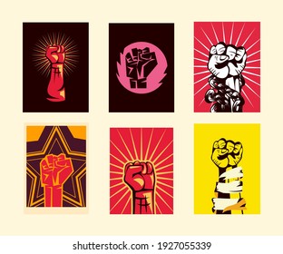 Revolution fists up banners set design, Manifestation protest demonstration and political theme Vector illustration