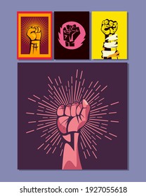 Revolution fists up banners symbol collection design, Manifestation protest demonstration and political theme Vector illustration