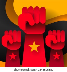 Revolution flat. Social network vector.  Revolution poster, fist hand. Flat cartoon style