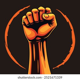 Revolution hand with clenched fist, raised for freedom. Vector illustration symbolizing proletarian revolution, freedom, and protest. Ideal for activism, political, and social justice designs.