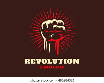 Revolution Hend Up Emblem Illustration On Dark Background