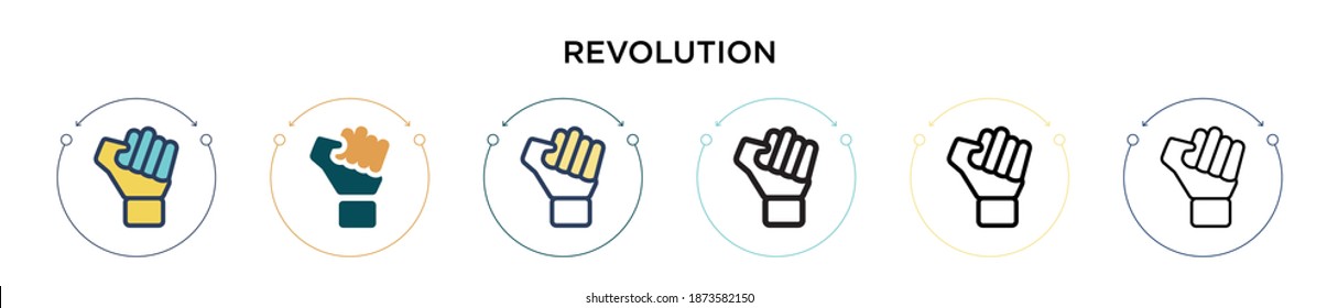 Icono de revolución en el estilo relleno, delgado, contorno y trazo. Ilustración vectorial de dos iconos vectoriales de revolución de color y negro se puede utilizar para móviles, ui, web