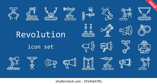 revolution icon set. line icon style. revolution related icons such as megaphone, handcuffs, protest, industrial robot