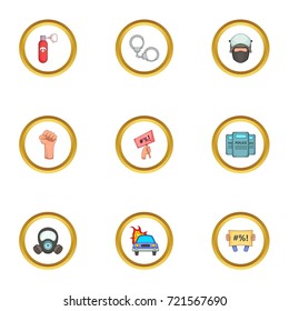 Revolution icons set. Cartoon style set of 9 revolution vector icons for web design