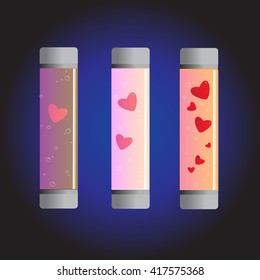 revolution of love with Red heart symbol in glasses capsules, Vertical, Vector illustration.