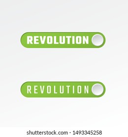 Revolution On Off Toggle Switch Button Style Narrow Lettering Logo as Industry Four Zero Creative Concept - Green on White Background - Vector Gradient Graphic  Design