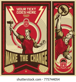 Revolution Propaganda Poster Style. Revolution Raising The Sledgehammer.