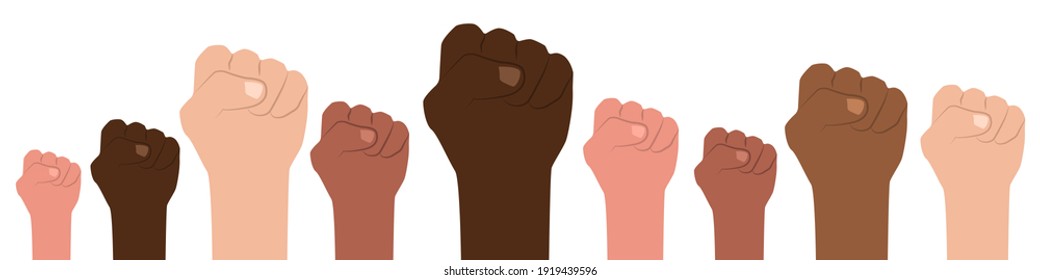 Revolution or protest concept. Vector banner raised his hand. Protest against racism and humiliation. Vector illustration EPS 10